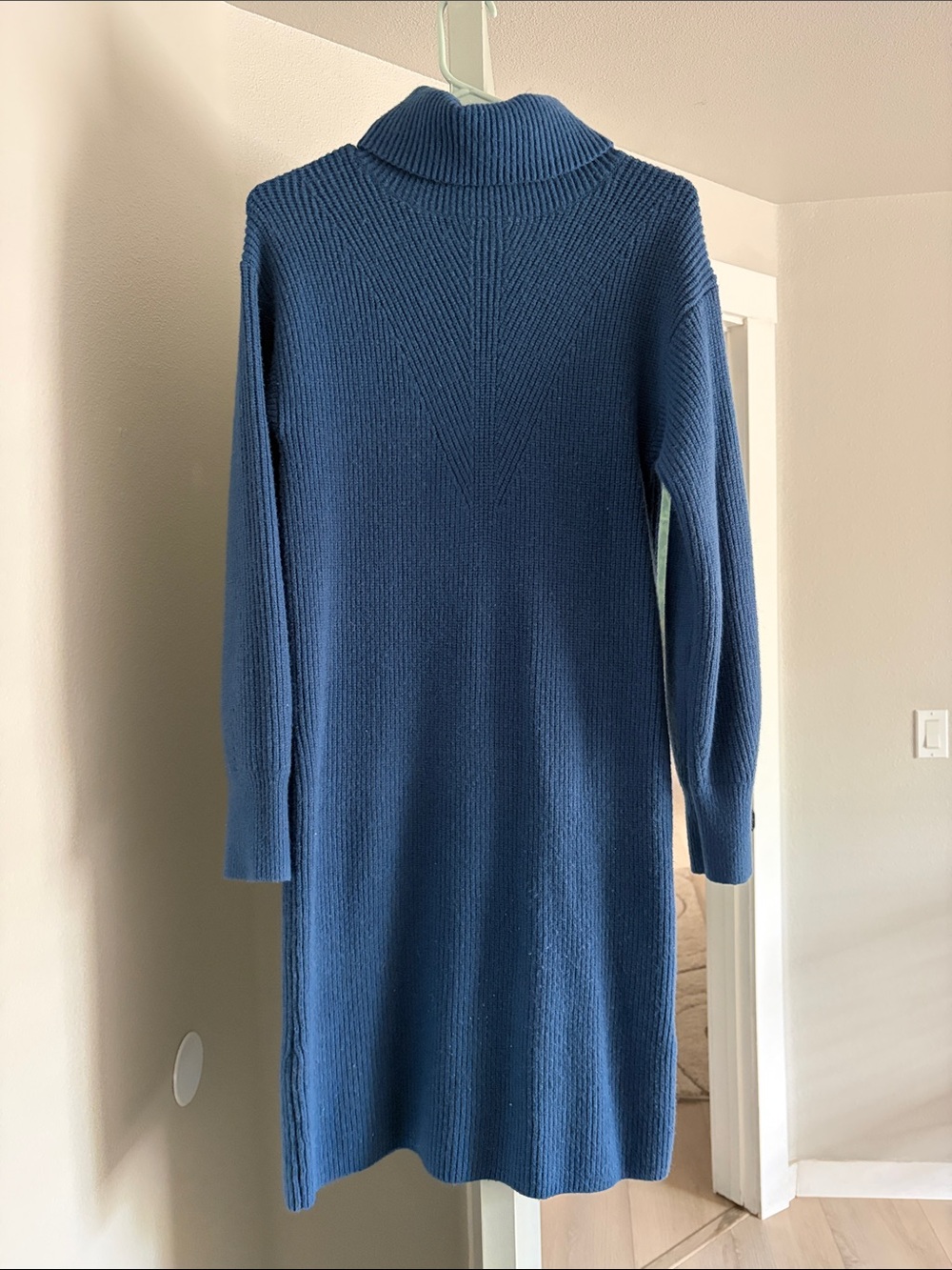 Ann Taylor Blue Ribbed Turtleneck Long-Sleeve Knit Dress
